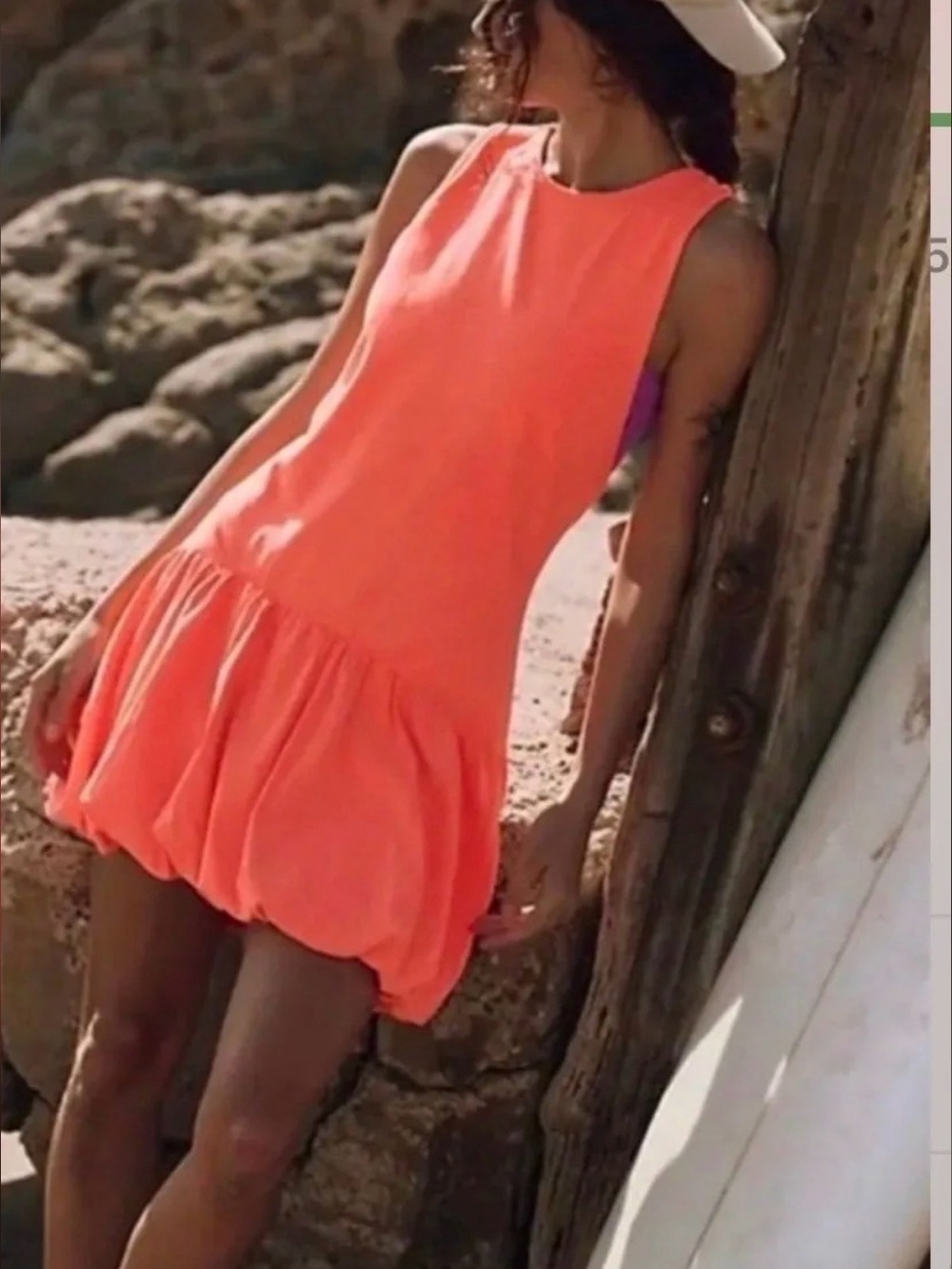 Free People Coral Sleeveless Ruffle-Hem Mini Dress